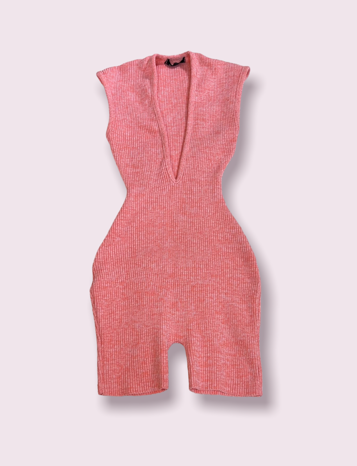 "GA Peach” Romper - Sleeveless Ribbed Knit V Neck Romper