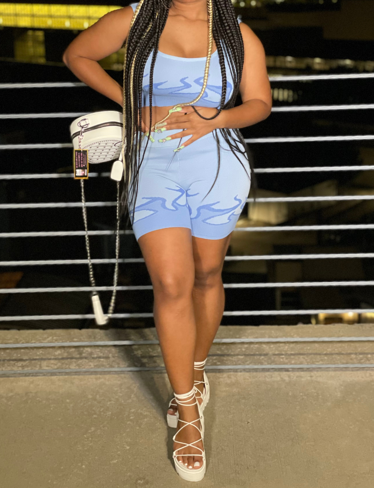 "Hot Girl Summer" Set - Blue Flame Two-tone Biker Short Set