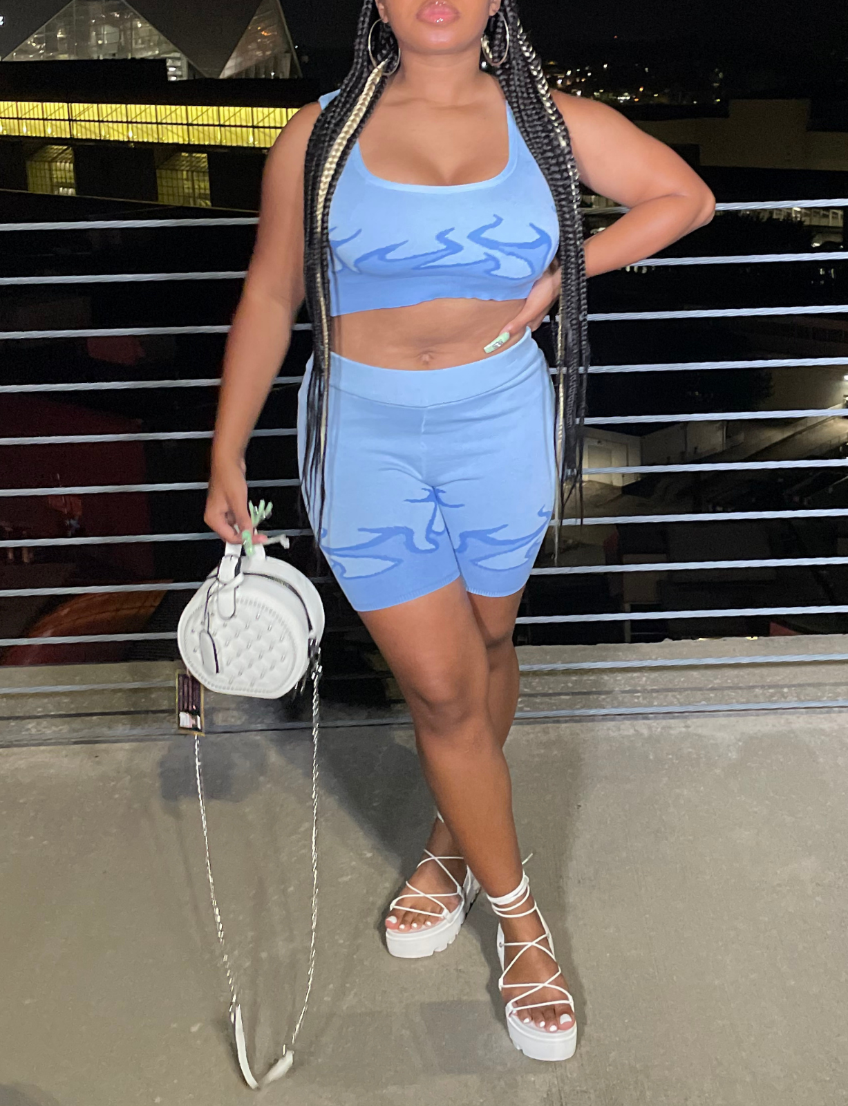 "Hot Girl Summer" Set - Blue Flame Two-tone Biker Short Set